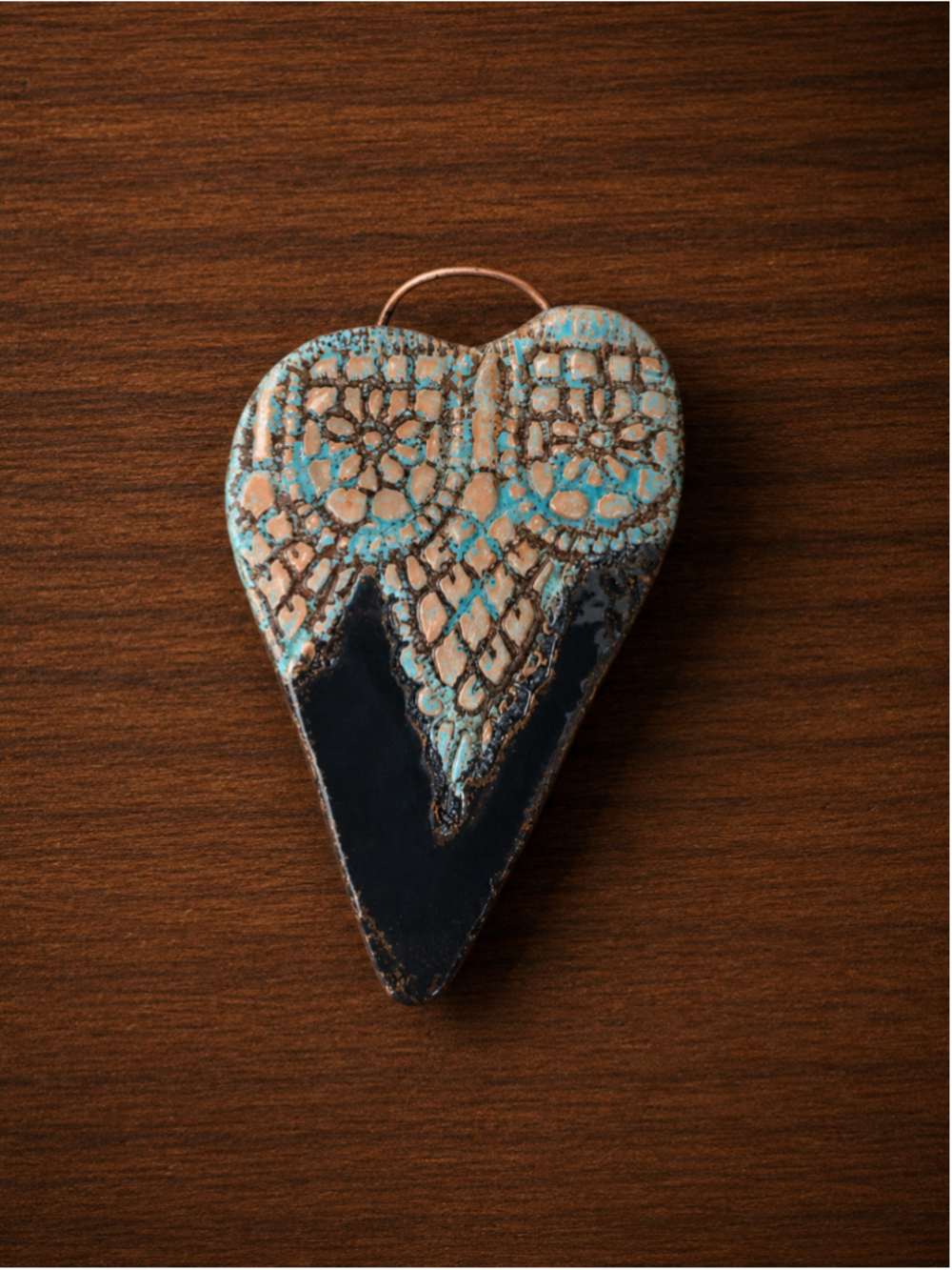 Unbranded Ceramic Heart Wall Art One Size Black Turquoise